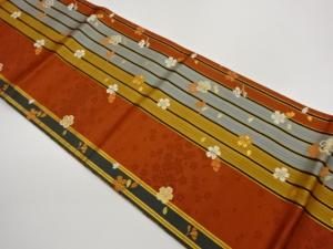 縞に桜模様織出しリバーシブル全通袋帯